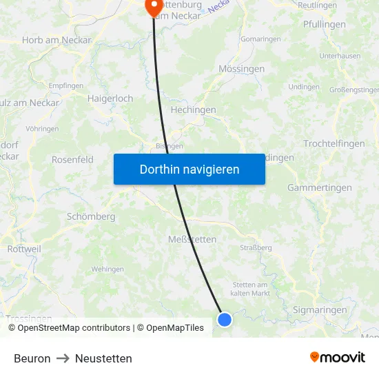 Beuron to Neustetten map