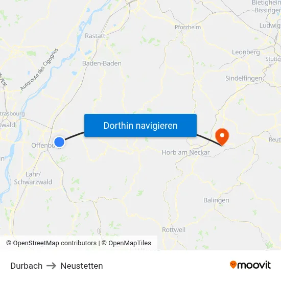 Durbach to Neustetten map