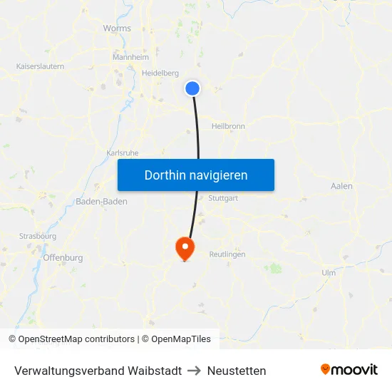 Verwaltungsverband Waibstadt to Neustetten map