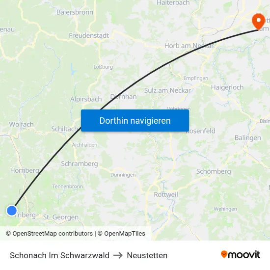 Schonach Im Schwarzwald to Neustetten map