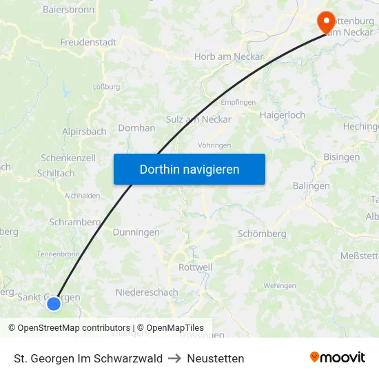 St. Georgen Im Schwarzwald to Neustetten map