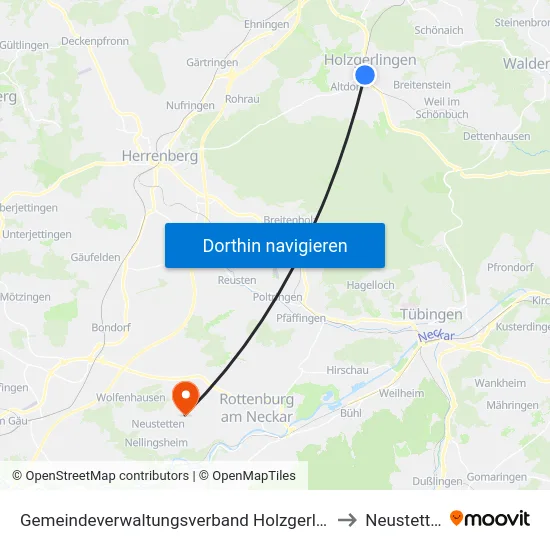 Gemeindeverwaltungsverband Holzgerlingen to Neustetten map