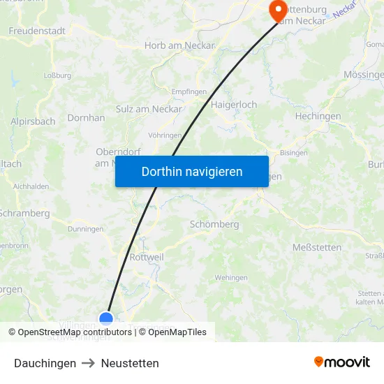 Dauchingen to Neustetten map