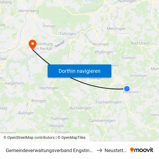 Gemeindeverwaltungsverband Engstingen to Neustetten map