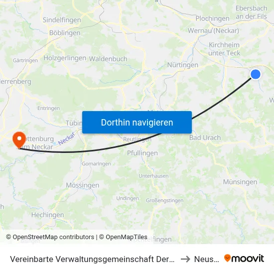 Vereinbarte Verwaltungsgemeinschaft Der Stadt Weilheim An Der Teck to Neustetten map