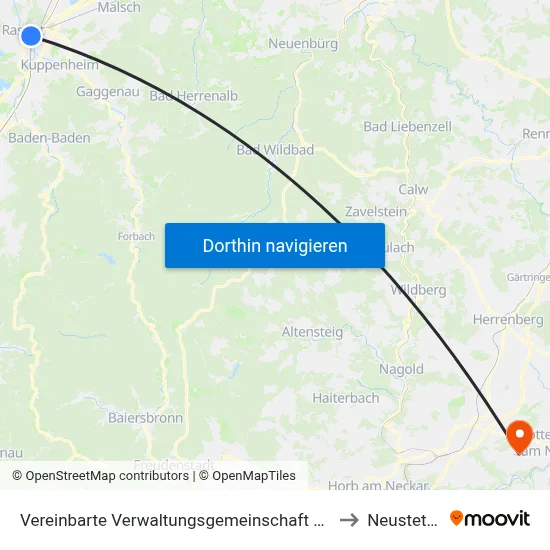 Vereinbarte Verwaltungsgemeinschaft Rastatt to Neustetten map
