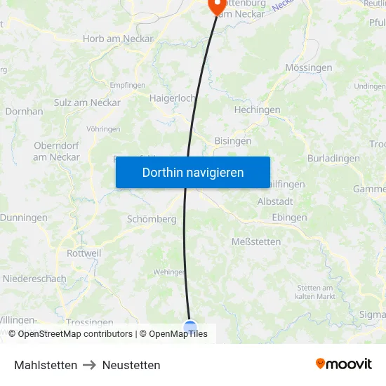 Mahlstetten to Neustetten map