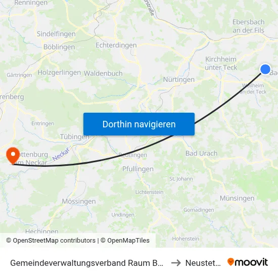 Gemeindeverwaltungsverband Raum Bad Boll to Neustetten map