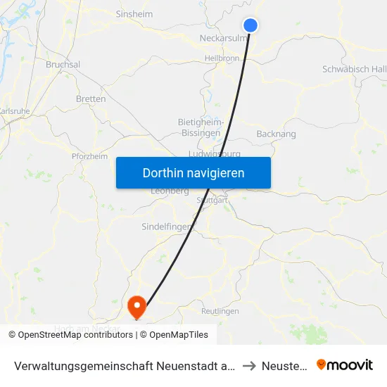 Verwaltungsgemeinschaft Neuenstadt am Kocher to Neustetten map