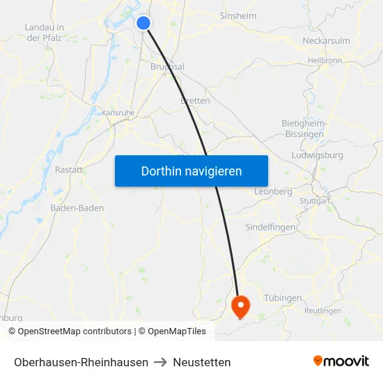 Oberhausen-Rheinhausen to Neustetten map
