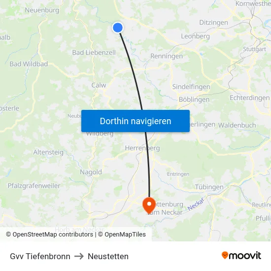 Gvv Tiefenbronn to Neustetten map