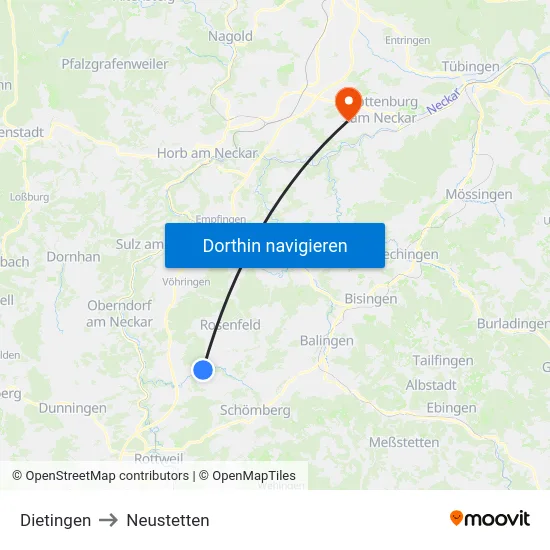 Dietingen to Neustetten map
