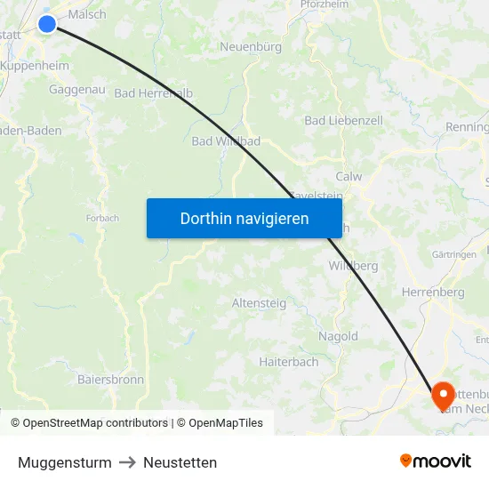 Muggensturm to Neustetten map