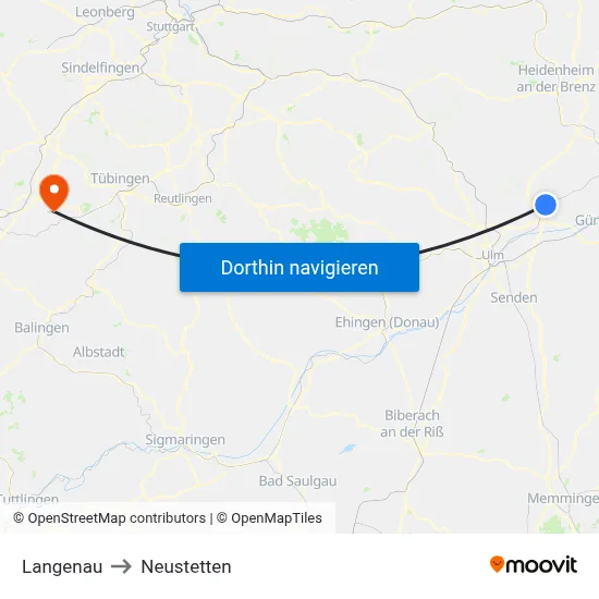 Langenau to Neustetten map