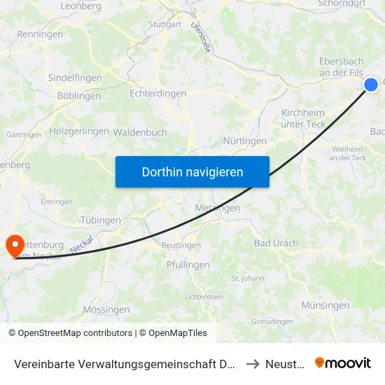 Vereinbarte Verwaltungsgemeinschaft Der Stadt Uhingen to Neustetten map