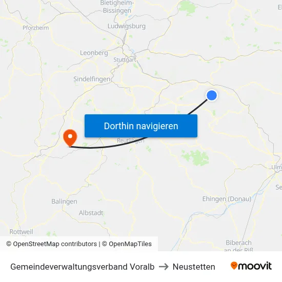Gemeindeverwaltungsverband Voralb to Neustetten map