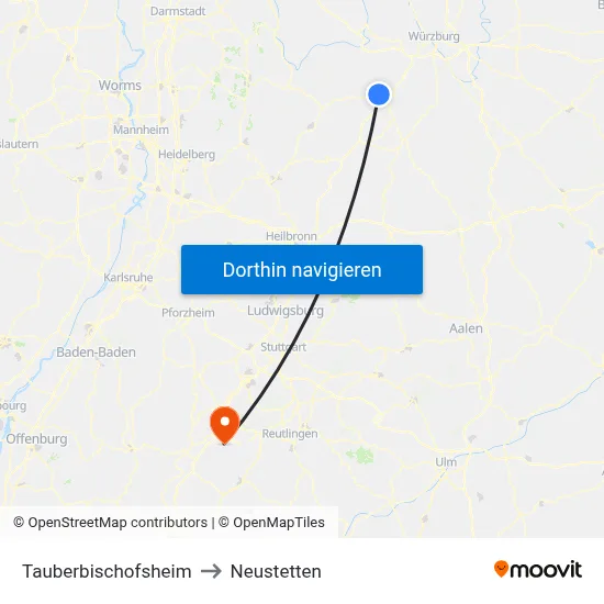 Tauberbischofsheim to Neustetten map