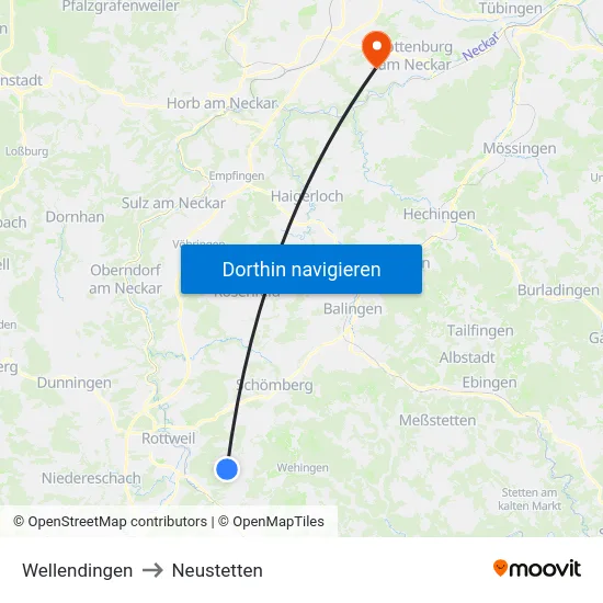 Wellendingen to Neustetten map