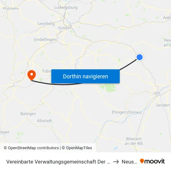 Vereinbarte Verwaltungsgemeinschaft Der Stadt Geislingen An Der Steige to Neustetten map