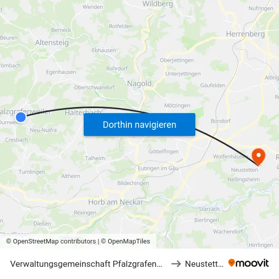 Verwaltungsgemeinschaft Pfalzgrafenweiler to Neustetten map
