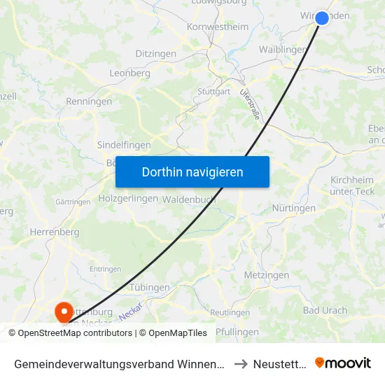 Gemeindeverwaltungsverband Winnenden to Neustetten map