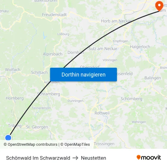 Schönwald Im Schwarzwald to Neustetten map