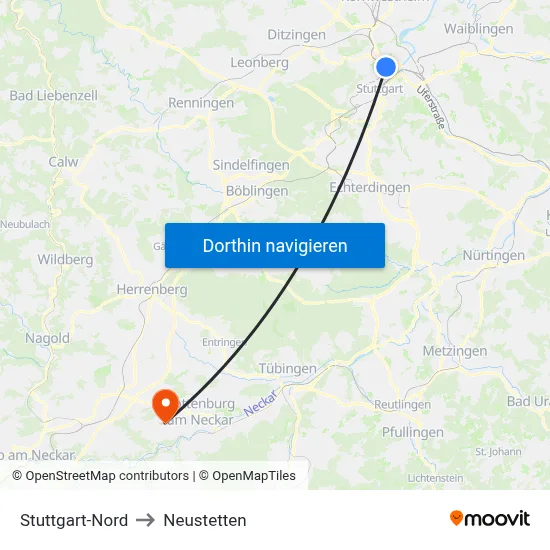 Stuttgart-Nord to Neustetten map