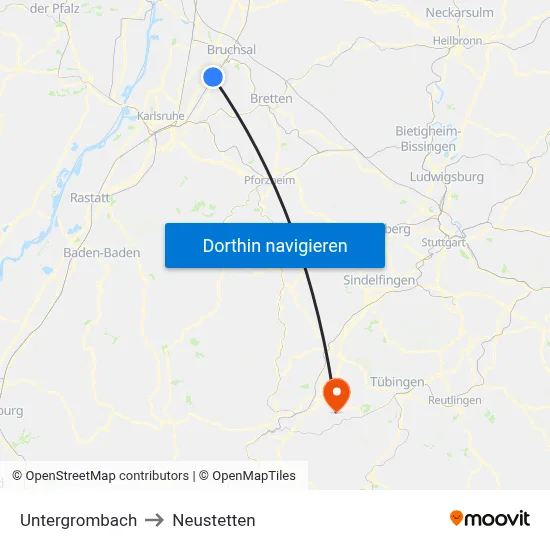 Untergrombach to Neustetten map