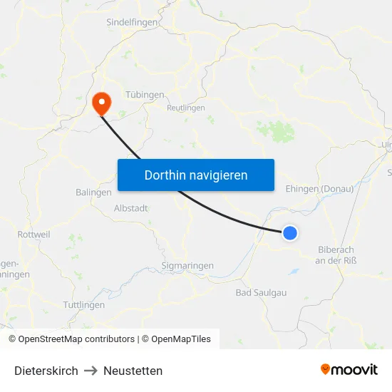 Dieterskirch to Neustetten map