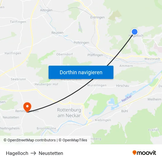 Hagelloch to Neustetten map