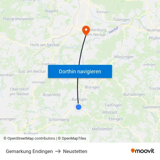 Gemarkung Endingen to Neustetten map