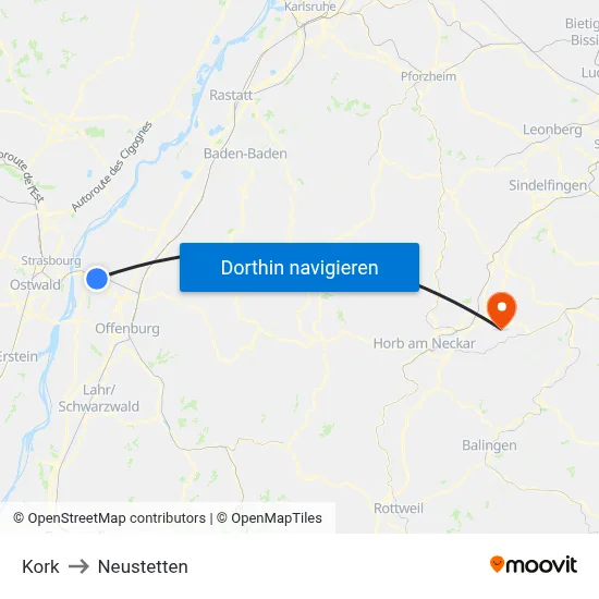 Kork to Neustetten map