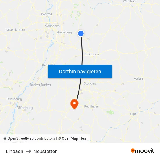 Lindach to Neustetten map