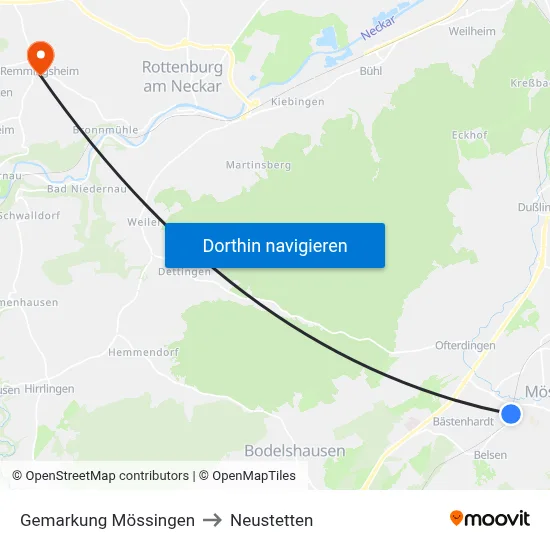 Gemarkung Mössingen to Neustetten map