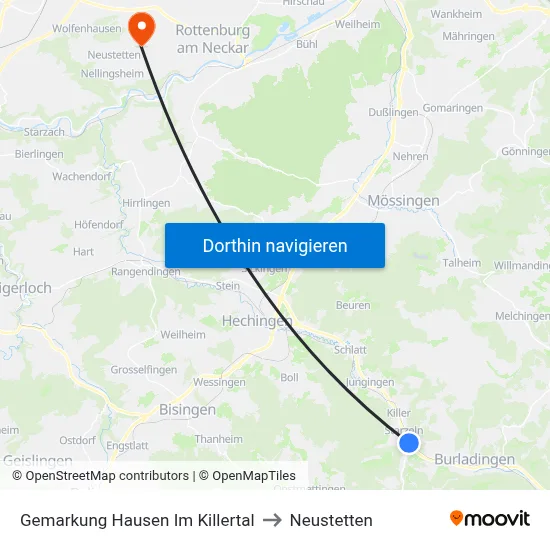 Gemarkung Hausen Im Killertal to Neustetten map