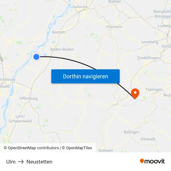 Ulm to Neustetten map