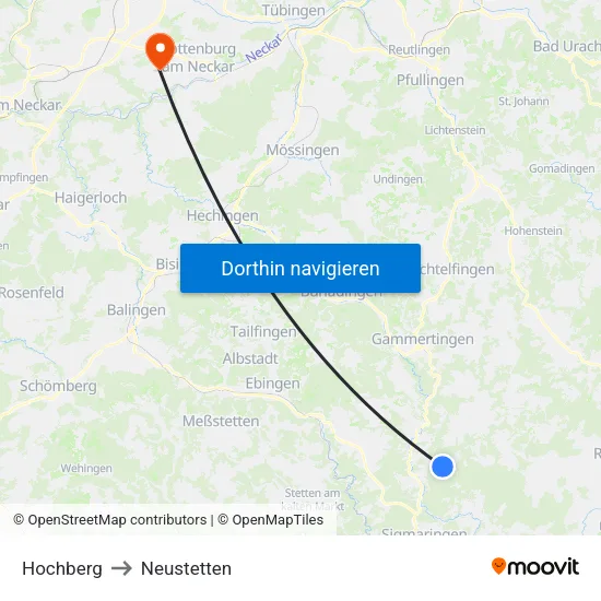 Hochberg to Neustetten map