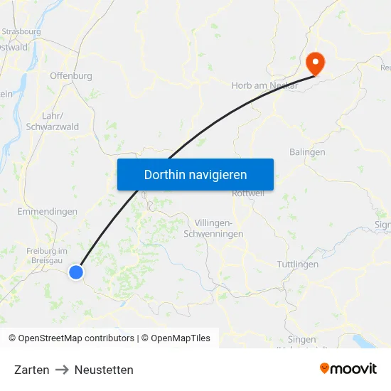 Zarten to Neustetten map