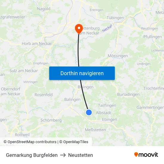 Gemarkung Burgfelden to Neustetten map