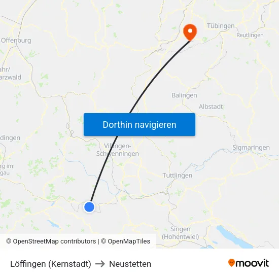 Löffingen (Kernstadt) to Neustetten map