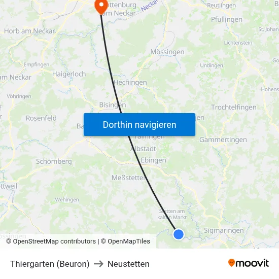 Thiergarten (Beuron) to Neustetten map
