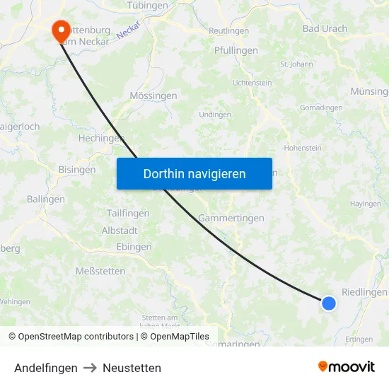 Andelfingen to Neustetten map
