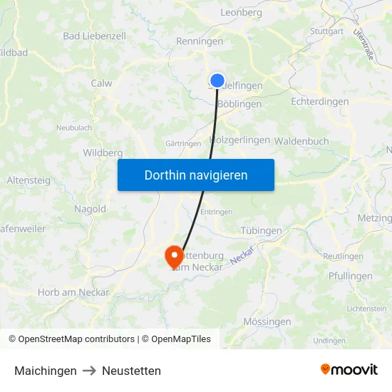 Maichingen to Neustetten map