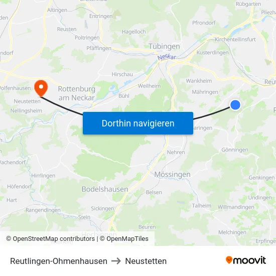 Reutlingen-Ohmenhausen to Neustetten map