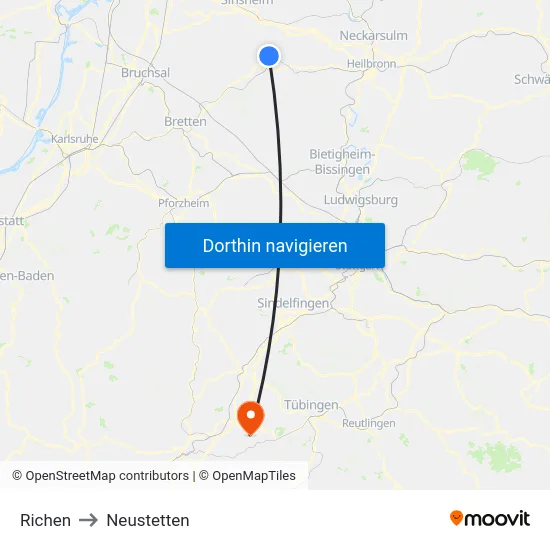 Richen to Neustetten map