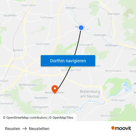 Reusten to Neustetten map