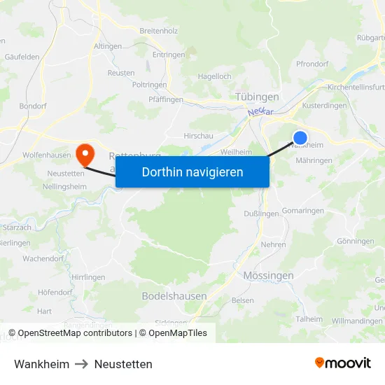 Wankheim to Neustetten map
