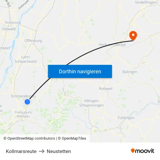 Kollmarsreute to Neustetten map