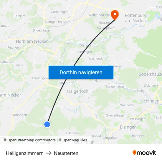Heiligenzimmern to Neustetten map