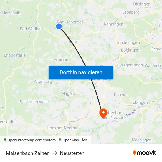 Maisenbach-Zainen to Neustetten map